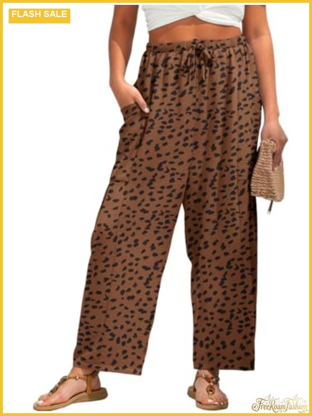 Wide Leg Palazzo Pants 100% Polyester Flowy Travel Casual